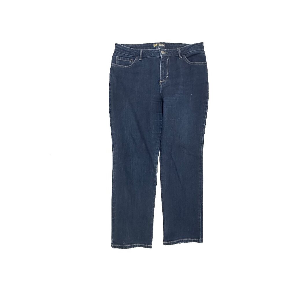 Lee Relaxed Fit Straight High Rise Women's size 12P Dark Wash Blue Denim jeans